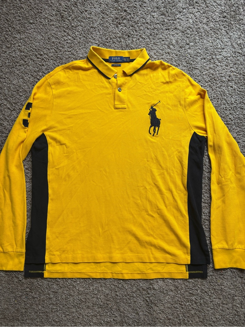 Polo by Ralph Lauren Yellow Long-Sleeve Polo with Black Logo & Panels